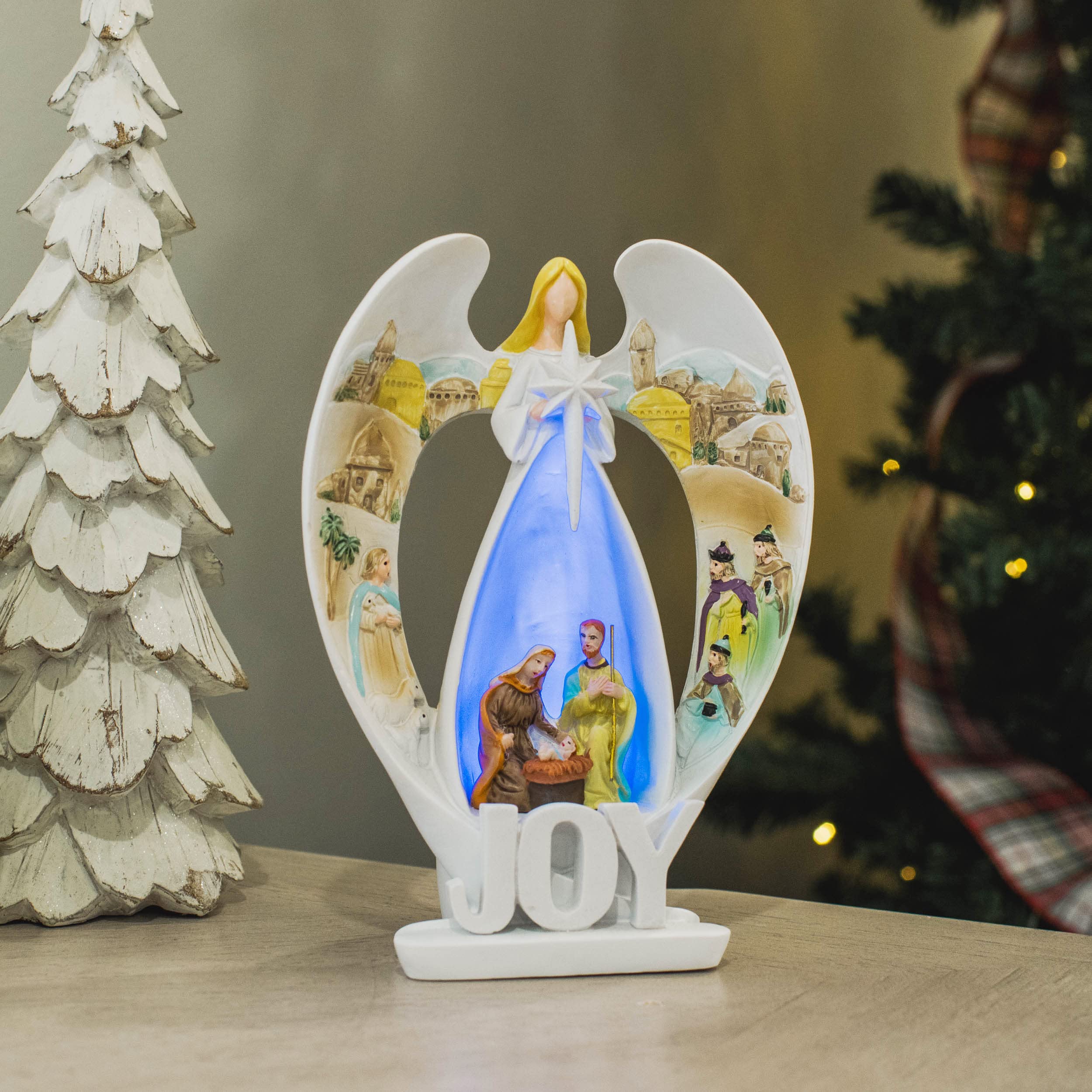 木製エンジェル 6 Wood Cut Angel Figurines Collection 1 Large Praying 13” w